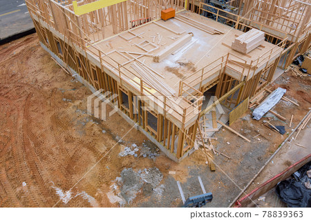Wood building frame structure on a new development 78839363