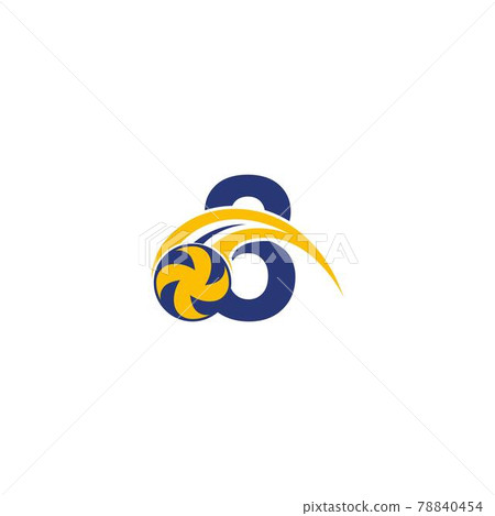Number 8 with smashing volley ball icon logo design template 78840454