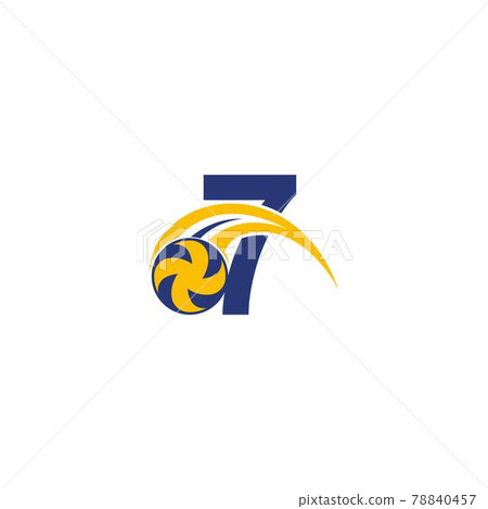 Number 7 with smashing volley ball icon logo design template 78840457