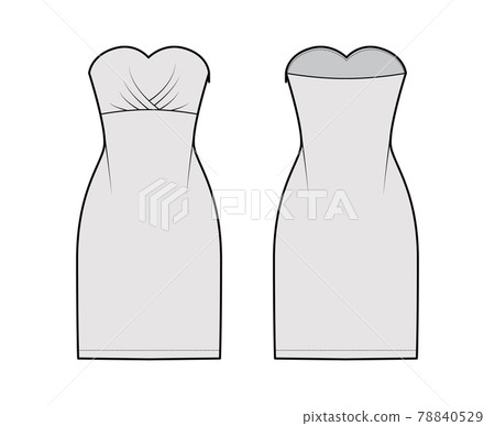 Dress tube technical fashion illustration with strapless, fitted body, knee length pencil skirt. Flat apparel front Dress tube technical fashion illustration with strapless, fitted body, knee length pencil skirt. Flat apparel front 78840529