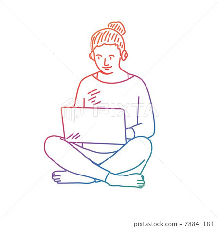 Girl using laptop in lotus pose Girl using laptop in lotus pose 78841181