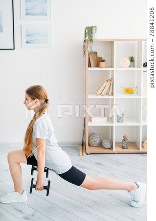 home workout kids fitness training girl dumbbell 78841208