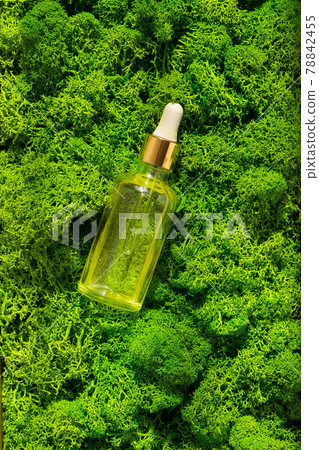 Dropper glass Bottle Mock-Up on green moss background. Body treatment and spa. Natural beauty products. Eco cream, serum, skin care blank bottle. Anti-cellulite massage oil. Oily cosmetic pipette Dropper glass Bottle Mock-Up on green moss background. Body treatment and spa. Natural beauty products. Eco cream, serum, skin care blank bottle. Anti-cellulite massage oil. Oily cosmetic pipette 78842455
