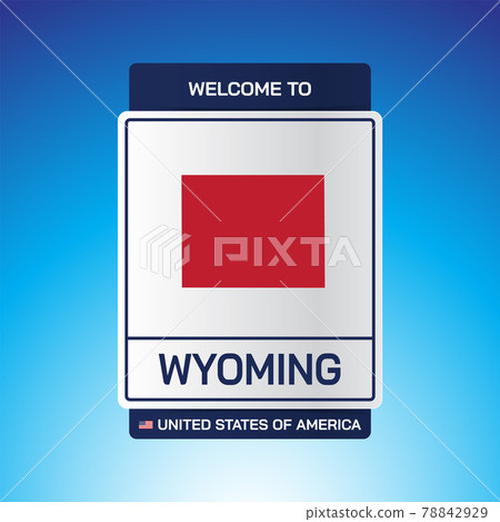 The Sign United states of America with message, Wyoming and map on Blue Background vector art image illustration. 78842929