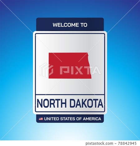The Sign United states of America with  message, North Dakota and map on Blue Background vector art image illustration. 78842945