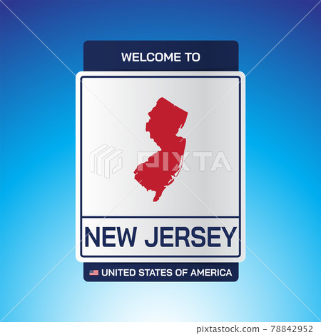 The Sign United states of America with  message, New Jersey and map on Blue Background vector art image illustration. 78842952