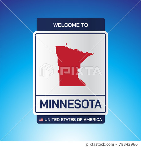 The Sign United states of America with  message, Minnesota and map on Blue Background vector art image illustration. 78842960