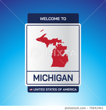 The Sign United states of America with  message, Michigan and map on Blue Background vector art image illustration. 78842961