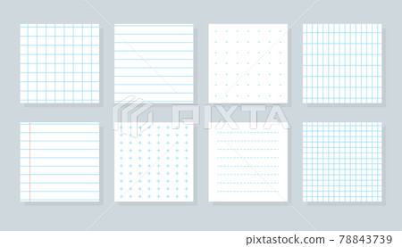 Flat blue checkered line sheet copybook set vector 78843739