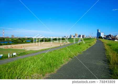 Kawahara of Arakawa after the rain and Tokyo Sky Tree 78843809