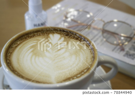 Coffee cup hot latte on wooden table 78844940