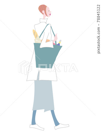 A woman who buys food and goes home 78845122