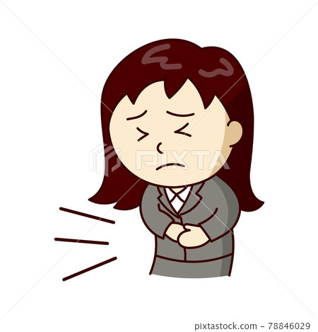 一個穿著西裝的女人，似乎胃痛而痛苦 78846029