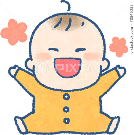 Illustration of a baby sitting and laughing happily (full color) Illustration of a baby sitting and laughing happily (full color) 78846382