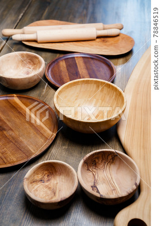 set of wooden and eco-friendly dishes for cooking and storing food. 78846519