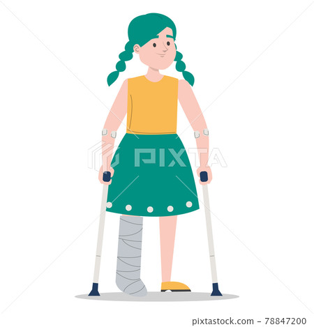 Girl on crutches with a broken leg Girl on crutches with a broken leg 78847200