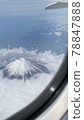 從飛行中看到的雲層縫隙中窺視的富士山 78847888