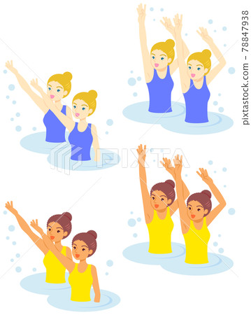 Synchronized swimming illustration set (white / black) 78847938