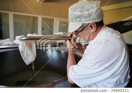 Cheese production cheesemaker working in factory 78848321