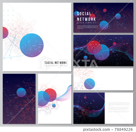 Vector layouts of social network mockups for cover, website design, website backgrounds or advertising mockups. Artificial intelligence, big data visualization. Quantum computer technology concept. Vector layouts of social network mockups for cover, website design, website backgrounds or advertising mockups. Artificial intelligence, big data visualization. Quantum computer technology concept. 78849226