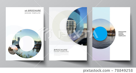 Vector layout of A4 cover mockups templates for brochure, flyer layout, booklet, cover design, book design, brochure cover. Background template with rounds, circles for IT, technology. Minimal style. 78849258