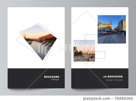 Vector layout of A4 format cover mockups design templates with geometric simple shapes, lines and photo place for brochure, flyer layout, booklet, cover design, book, brochure cover. 78849260