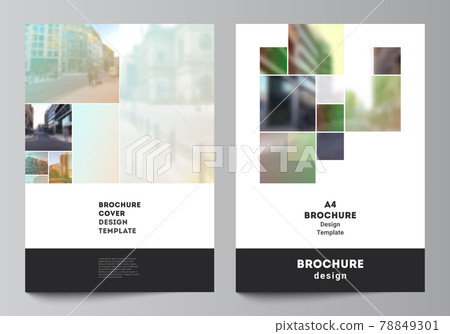 Vector layout of A4 cover mockups design templates for brochure, flyer layout, booklet, cover design, book design, brochure cover. Abstract project with clipping mask green squares for your photo. Vector layout of A4 cover mockups design templates for brochure, flyer layout, booklet, cover design, book design, brochure cover. Abstract project with clipping mask green squares for your photo. 78849301