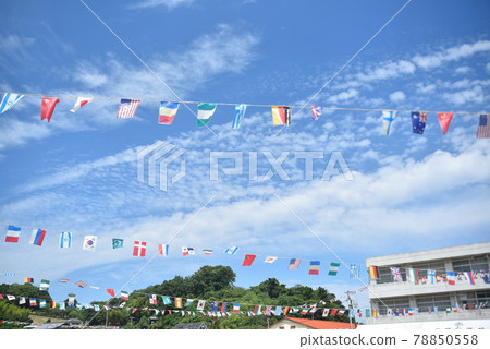 The national flag for the athletic meet shines in the blue sky 78850558