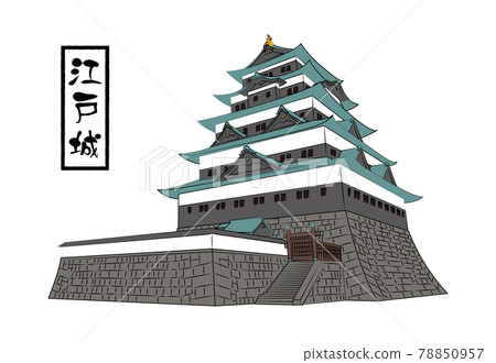 日本城堡江戶城堡圖像插圖和畫筆字符集矢量 78850957