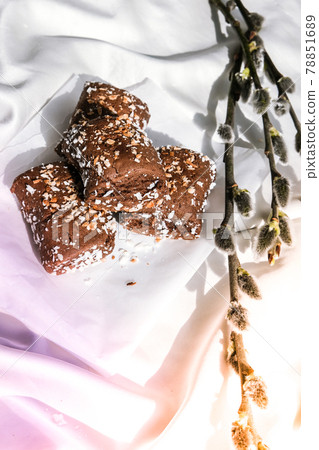 Oat cookies, oat dates energy, selective focus. Vegan sweets. Homemade bakery. Raw vegan healthy dessert made from dates and nuts 78851689