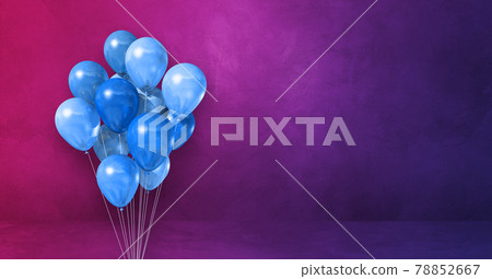 Blue balloons bunch on a purple wall background. Horizontal banner. 78852667