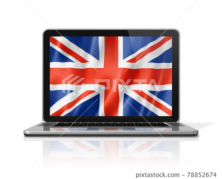 British flag on laptop screen isolated on white. 3D illustration 78852674