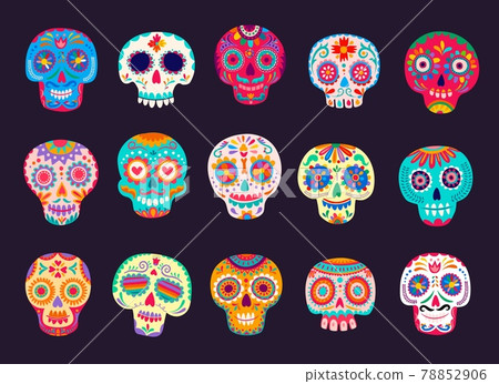 Cartoon mexican calavera sugar skulls, vector set 78852906