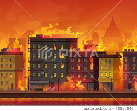 City in fire, war or natural disaster background 78853042