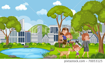 Scene with many people in the park at day time - Stock Illustration ...