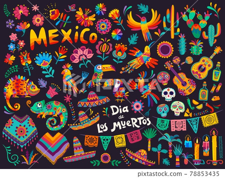 Mexican cartoon symbols, Day of Dead holiday Mexican cartoon symbols, Day of Dead holiday 78853435