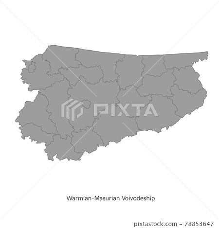 vector illustration: administrative map of Poland. Warmian-Masurian Voivodeship map with gminas vector illustration: administrative map of Poland. Warmian-Masurian Voivodeship map with gminas 78853647