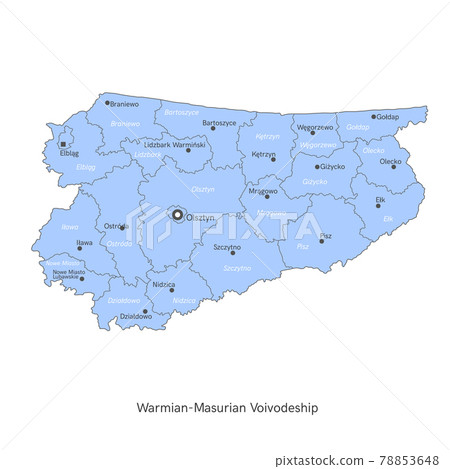 vector illustration: administrative map of Poland. Warmian-Masurian Voivodeship map with gminas 78853648