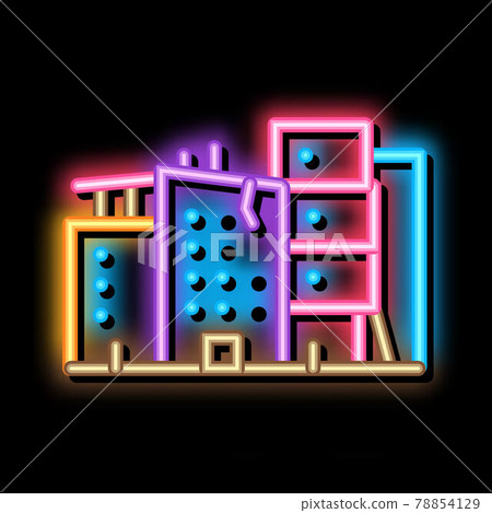 destroyed high-rise buildings neon glow icon illustration destroyed high-rise buildings neon glow icon illustration 78854129