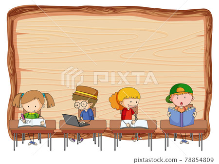 Empty wooden board with many kids doing their homework isolated Empty wooden board with many kids doing their homework isolated 78854809