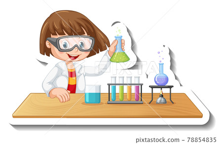 Sticker template with cartoon character of a student doing chemical experiment Sticker template with cartoon character of a student doing chemical experiment 78854835