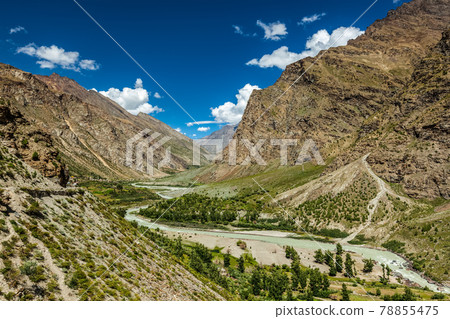 Chandra river in Lahaul valley in Himalayas Chandra river in Lahaul valley in Himalayas 78855475