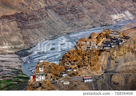 Dhankar Monastery and village in Himalayas 78856409