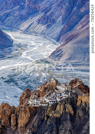 Dhankar monastry perched on a cliff in Himalayas, India 78856424