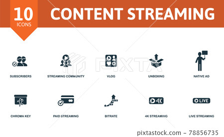 Content Streaming icon set. Contains editable icons streaming theme such as subscribers, vlog, asmr and more. 78856735