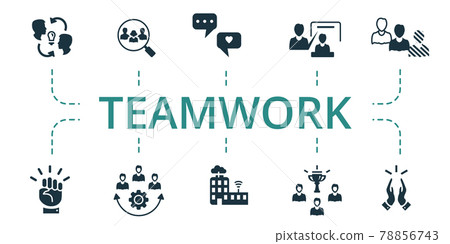 Teamwork icon set. Contains editable icons team building theme such as focus group, project team, motivation and more. 78856743
