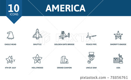 Usa icon set. Contains editable icons usa theme such as the statue of liberty, coat of arms of america, american football and more. 78856761