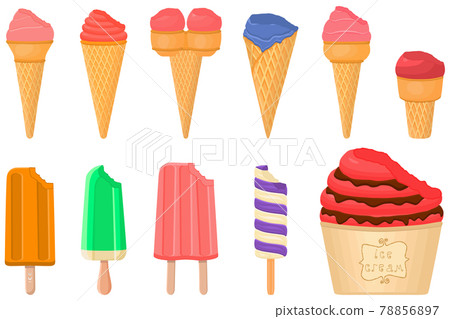 big kit ice cream popsicle different types in cone waffle cup 78856897