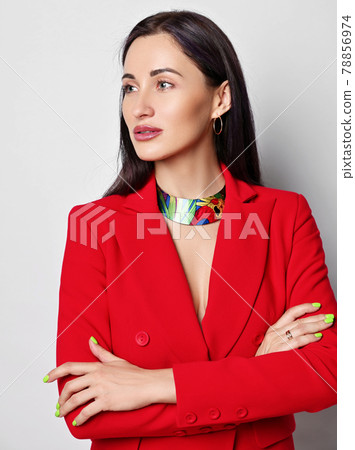 Portrait of brunette woman with permanent makeup 78856974