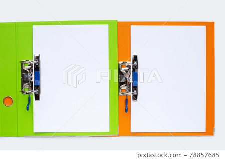 Office folders with paper on white background. Top view Office folders with paper on white background. Top view 78857685